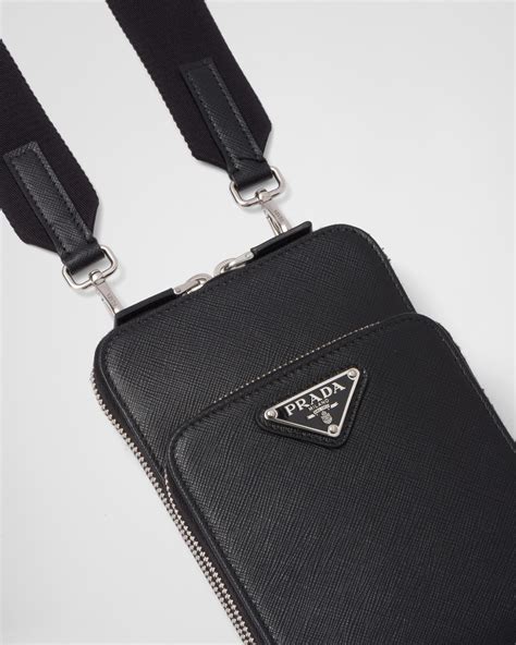 prada cell phone holder|Black Saffiano Leather Smartphone Case .